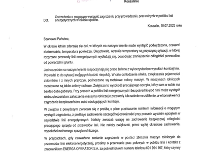 Ostrzeżenie przekazane przez Energa operator.
