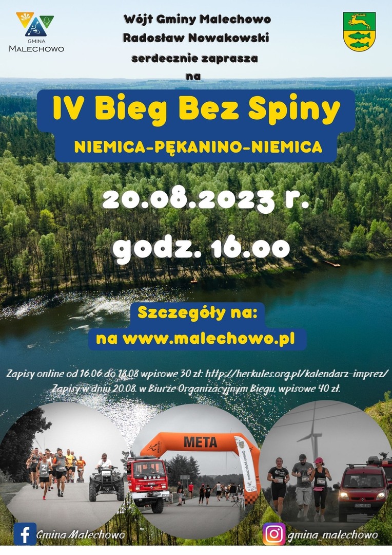 Plakat IV Biegu Bez Spiny, który odbędzie się 20 sierpnia w Niemicy.
