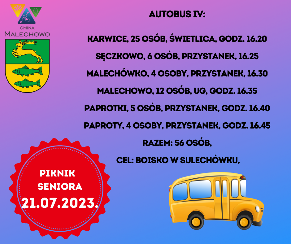 Rozkład jazdy: Karwice, Sęczkowo, Malechówko, Malechowo, Paprotki, Paproty.