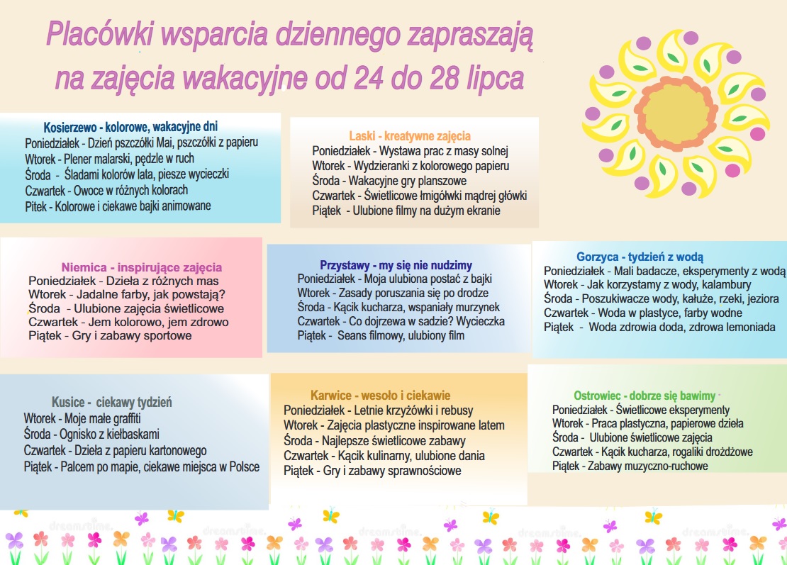 Harmonogram zajęć w PWD w gminie Malechowo.