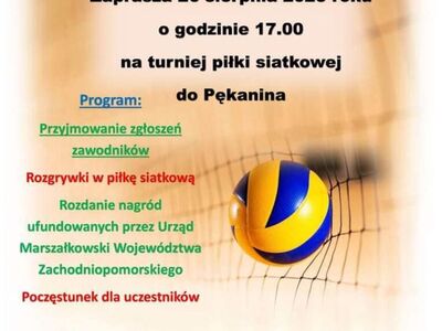Plakat informujący o turnieju piłki siatkowej w Pękaninie.
