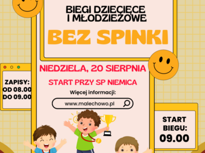 Plakat informujący o biegach dziecięco - młodzieżowych.