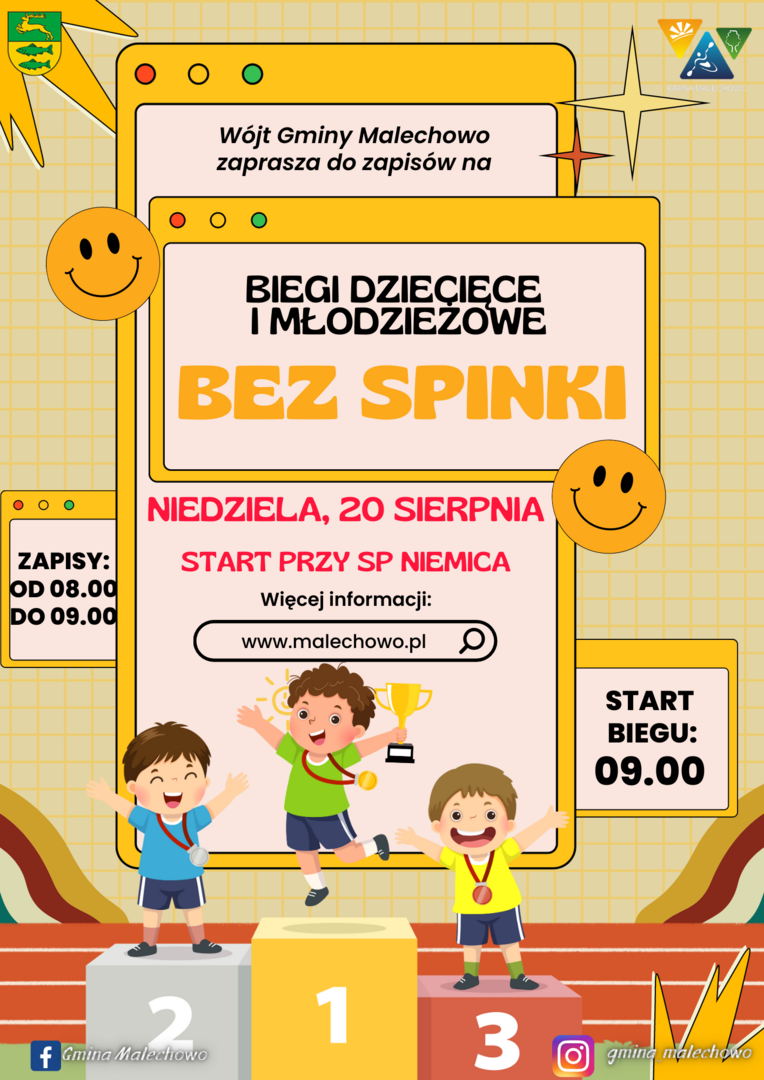 Plakat informujący o biegach dziecięco - młodzieżowych.