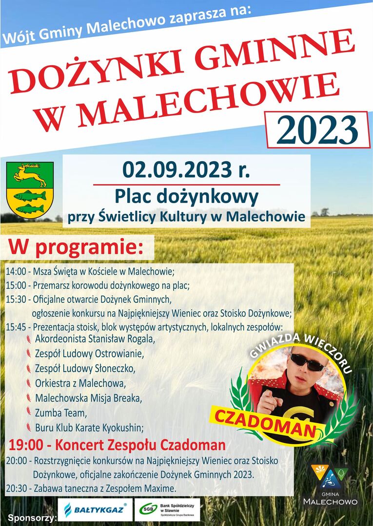 Plakat na Dożynki Gminne 2023 w Malechowie. 