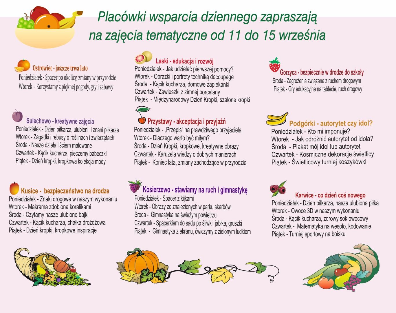 Harmonogram zajęć w PWD.