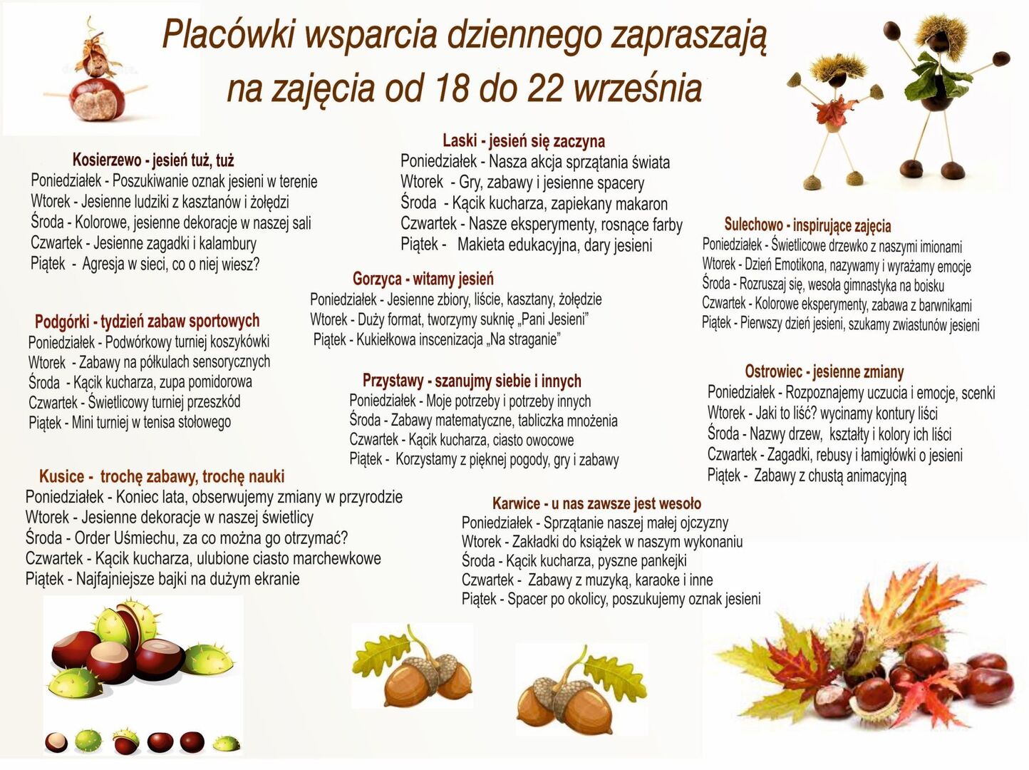 Harmonogram zajęć PWD na terenie gminy Malechowo.