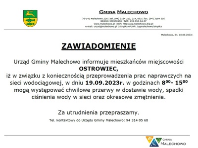 Infografika - przerwa w dostawie wody w Ostrowcu.
