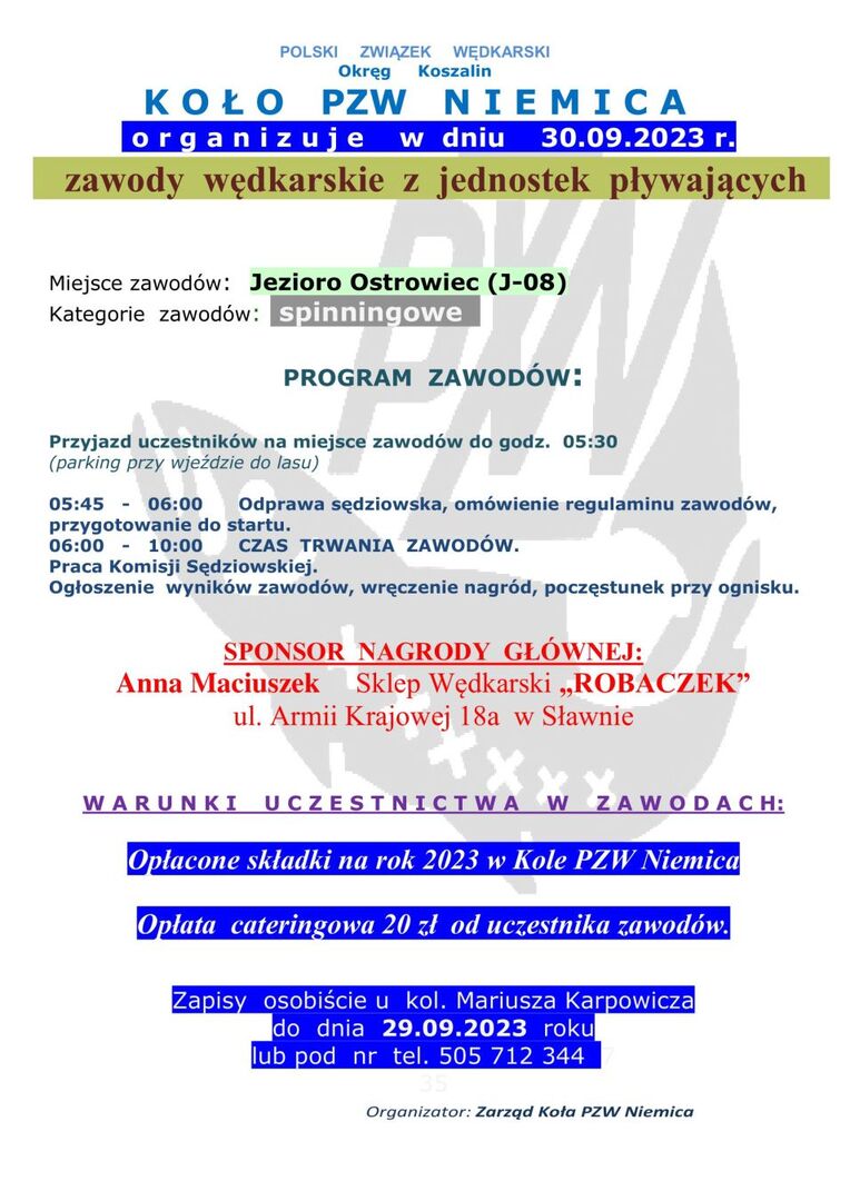 Plakat informujący o zawodach spinningowych.