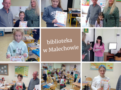 Prace i nagrodzeni uczestnicy z filii Gminnej Biblioteki Publicznej w Malechowie. 