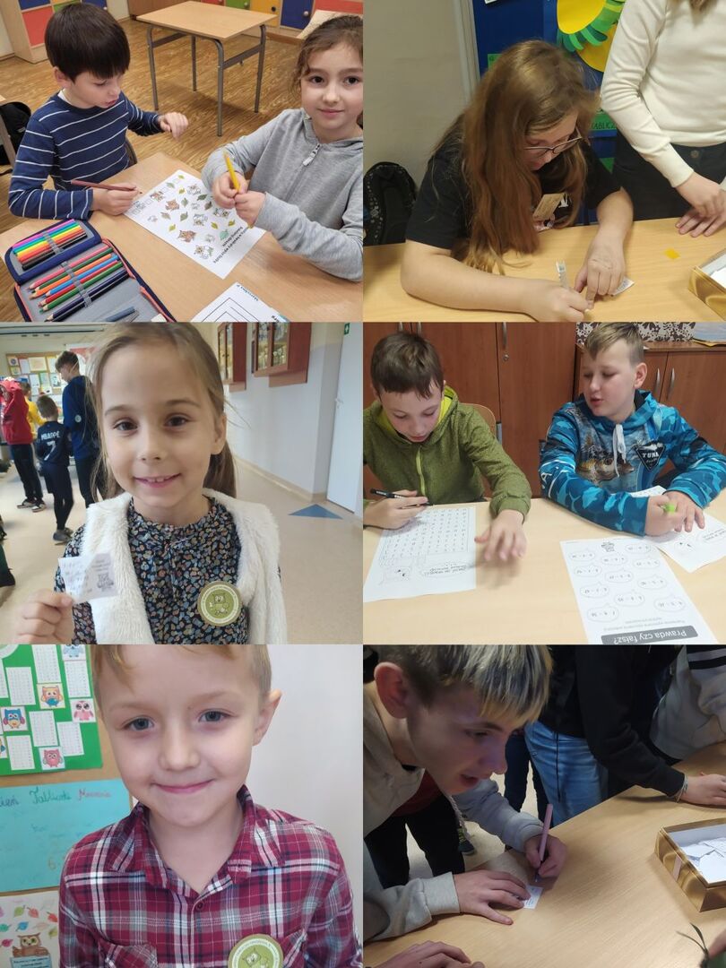 Obchody Dnia Tabliczki Mnożenia - dzieci wykonują zadania matematyczne.