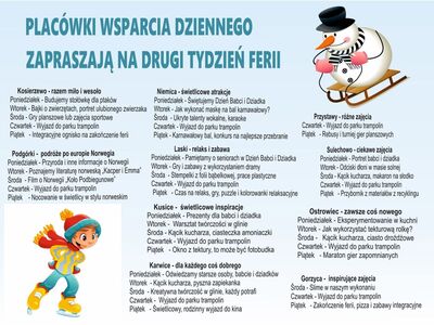 Graficzny harmonogram zajęć w placówkach wsparcia dziennego.