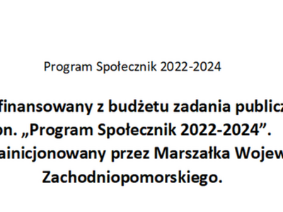 Informacja o dofinansowaniu Programu Społecznik ze środków Województwa Zachodniopomorskiego. 