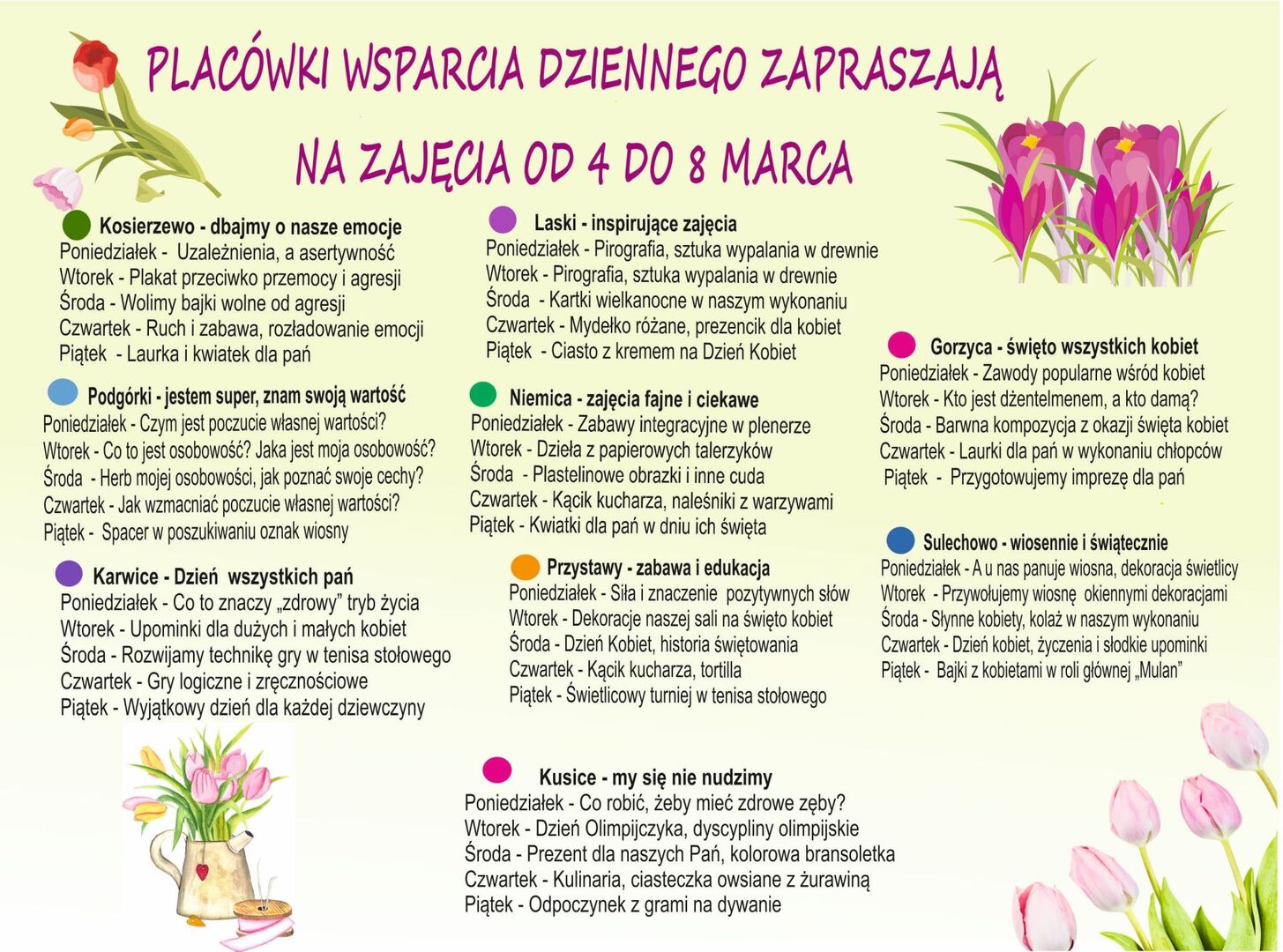 Harmonogram zajęć przedstawiony w formie graficznej.