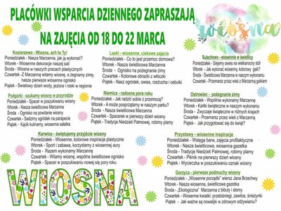 Harmonogram zajęć placówek w formie graficznej.