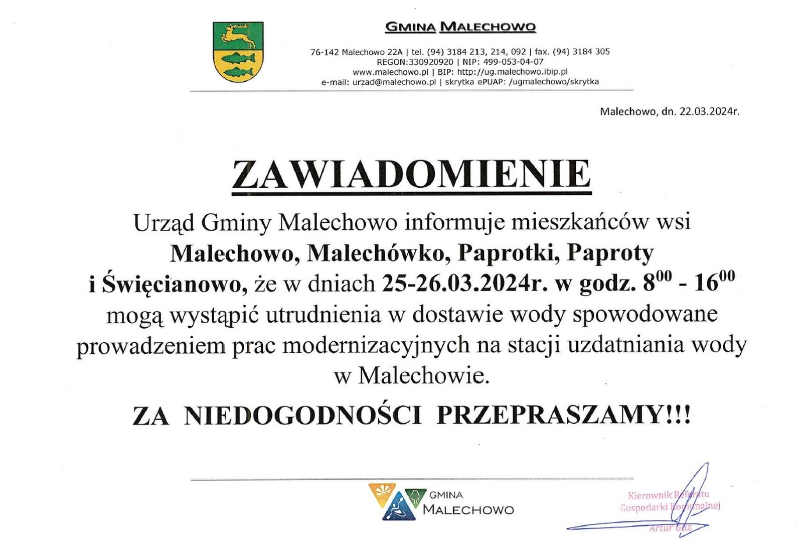 Zawiadomienie w formie graficznej.