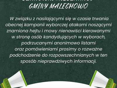 Grafika mówiąca o mowie nienawiści i rozpowszechnianiu nieprawdziwych informacji podczas kampanii wyborczej.