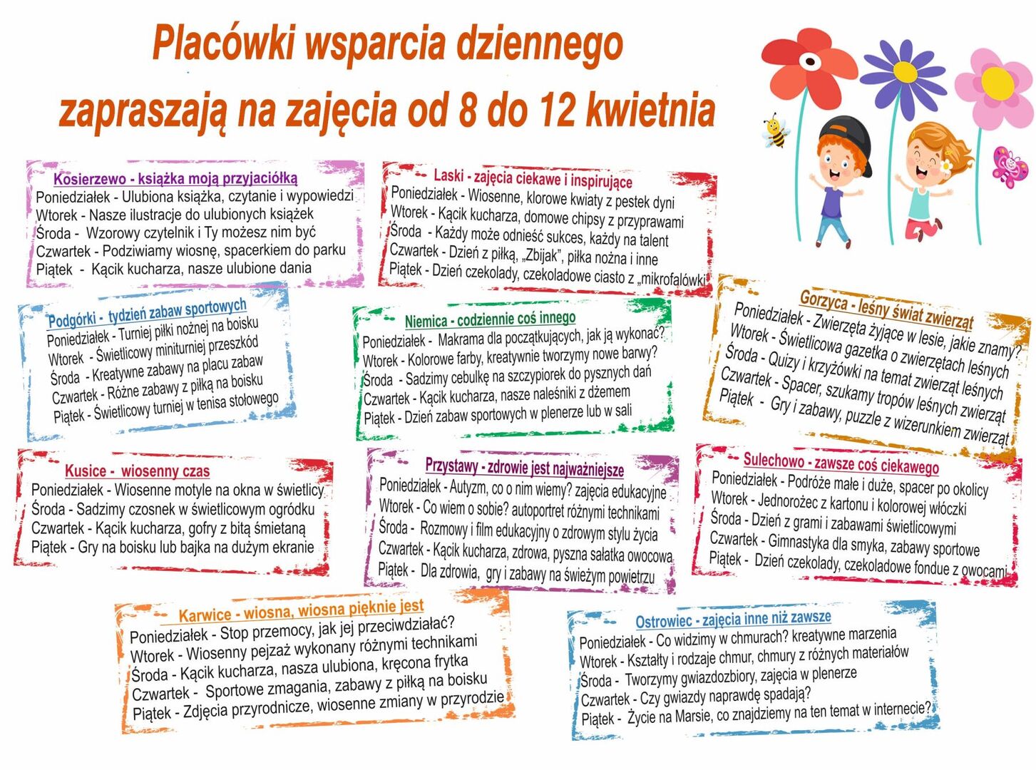 Harmonogram zajęć przedstawiony w formie graficznej.