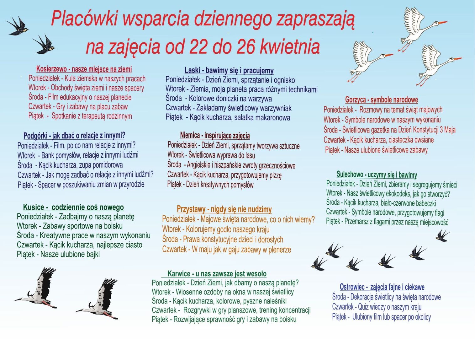 Harmonogram zajęć w formie graficznej.