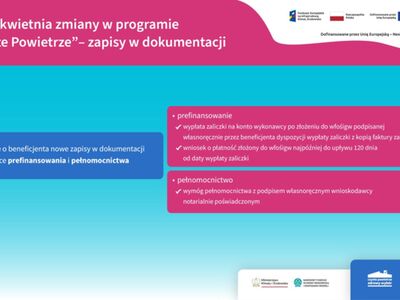 Grafika informacyjno-promocyjna zatytułowana: Od 22 kwietnia zmiany w programie „Czyste Powietrze” – zapisy w dokumentacji.
