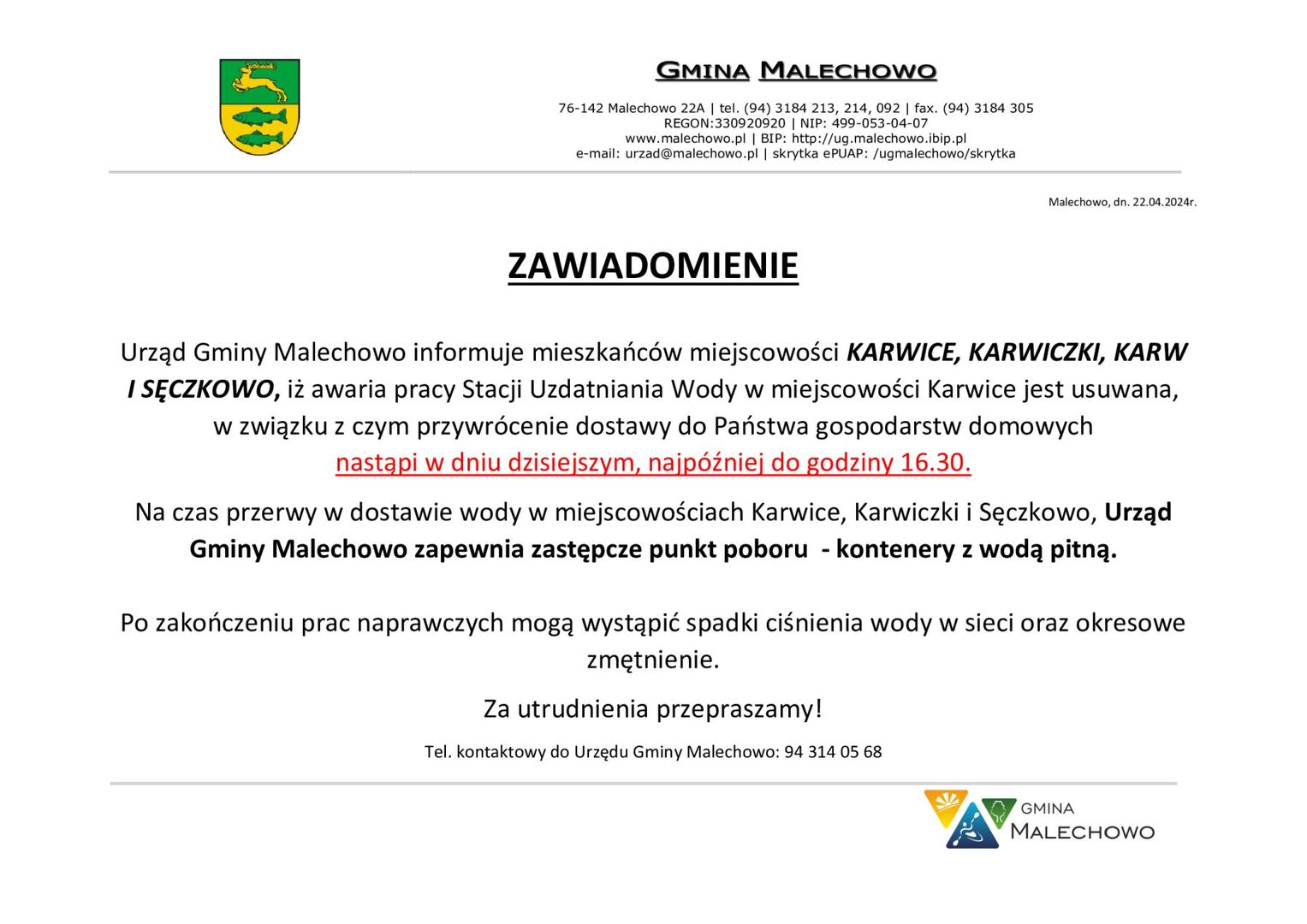 Zawiadomienie w formie graficznej.
