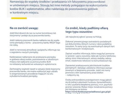 Uwaga na oszustów podających się za pracowników banku...