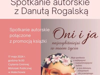 Plakat - spotkanie autorskie z Danutą Rogalską.