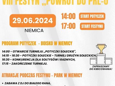 Plakat zapraszający na Potyczki Sołeckie oraz Festyn "Powrót do PRL-u".