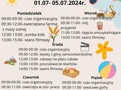 Plakat dotyczący zajęć wakacyjnych - cześć II.