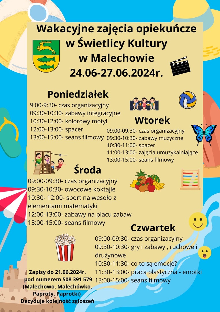 Plakat dotyczący zajęć wakacyjnych - cześć I.