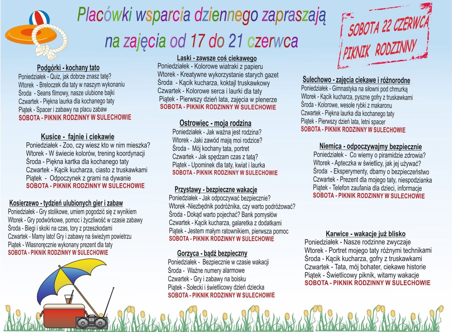 Harmonogram zajęć w formie graficznej.