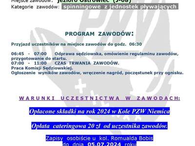 Plakat zapraszający na zawody spinningowe.