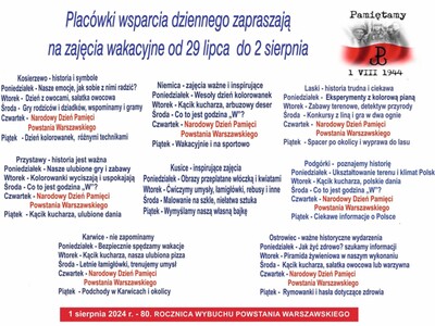 Zajęcia w placówkach wsparcia dziennego