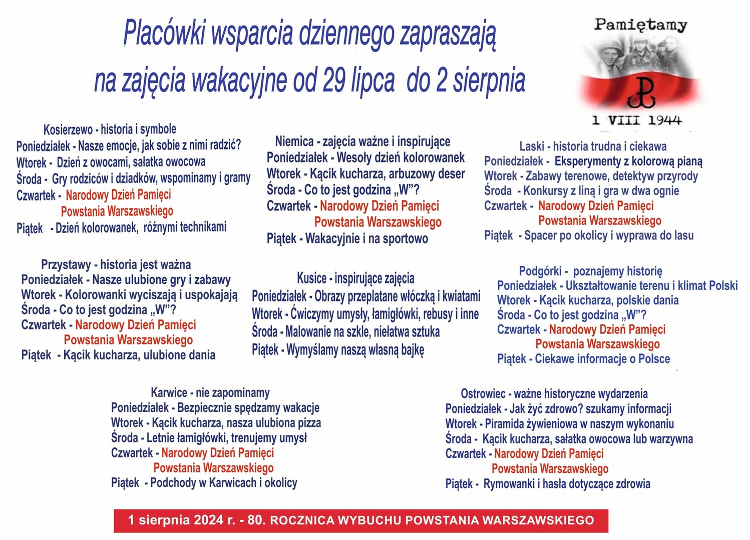 Zajęcia w placówkach wsparcia dziennego