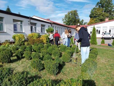 Prace porządkowe w ogrodzie przyszkolnym