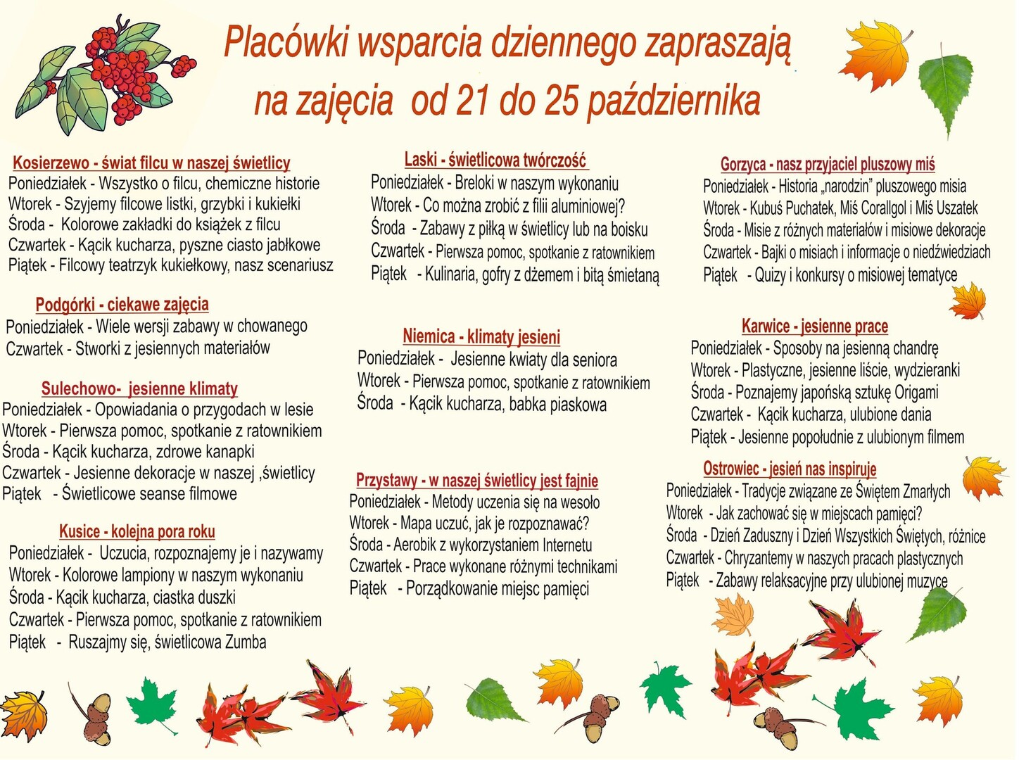 Harmonogram zajęć w PWD
