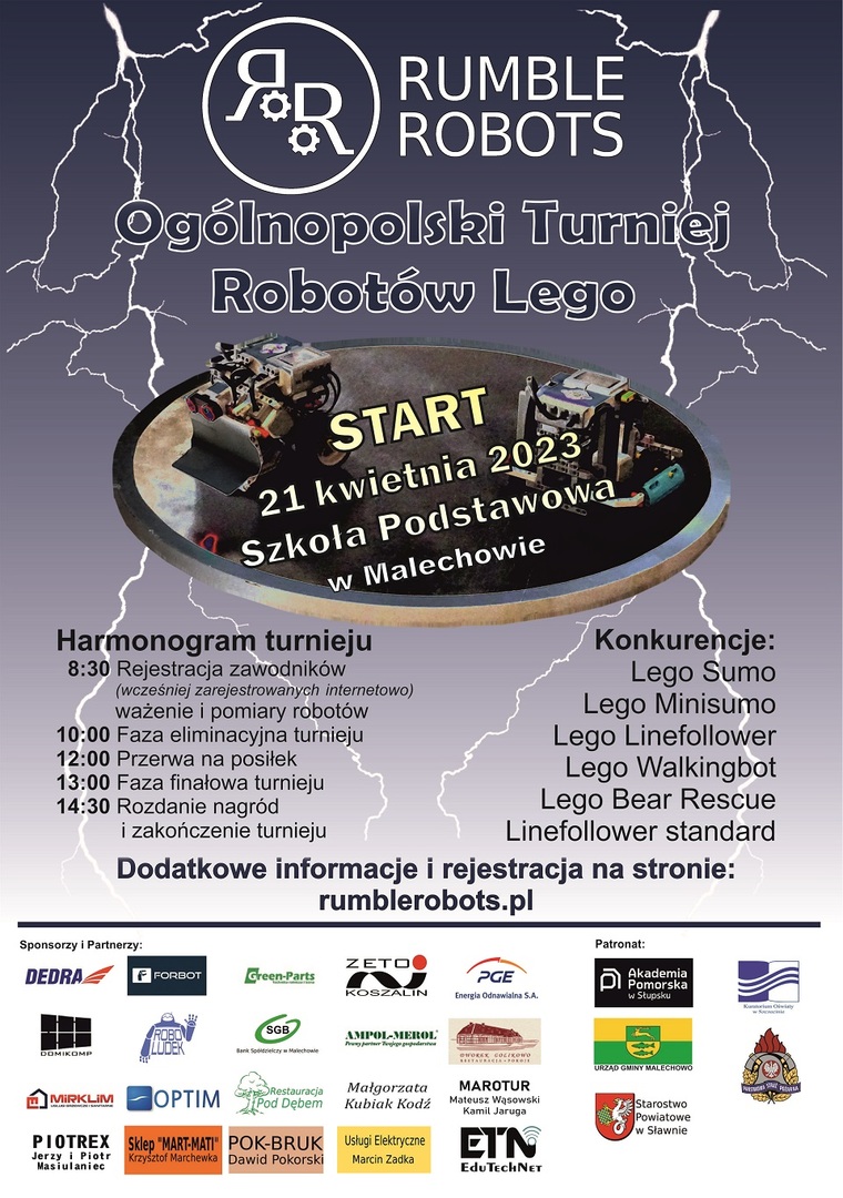 Plakat informujący o turnieju Ruble Robots. 