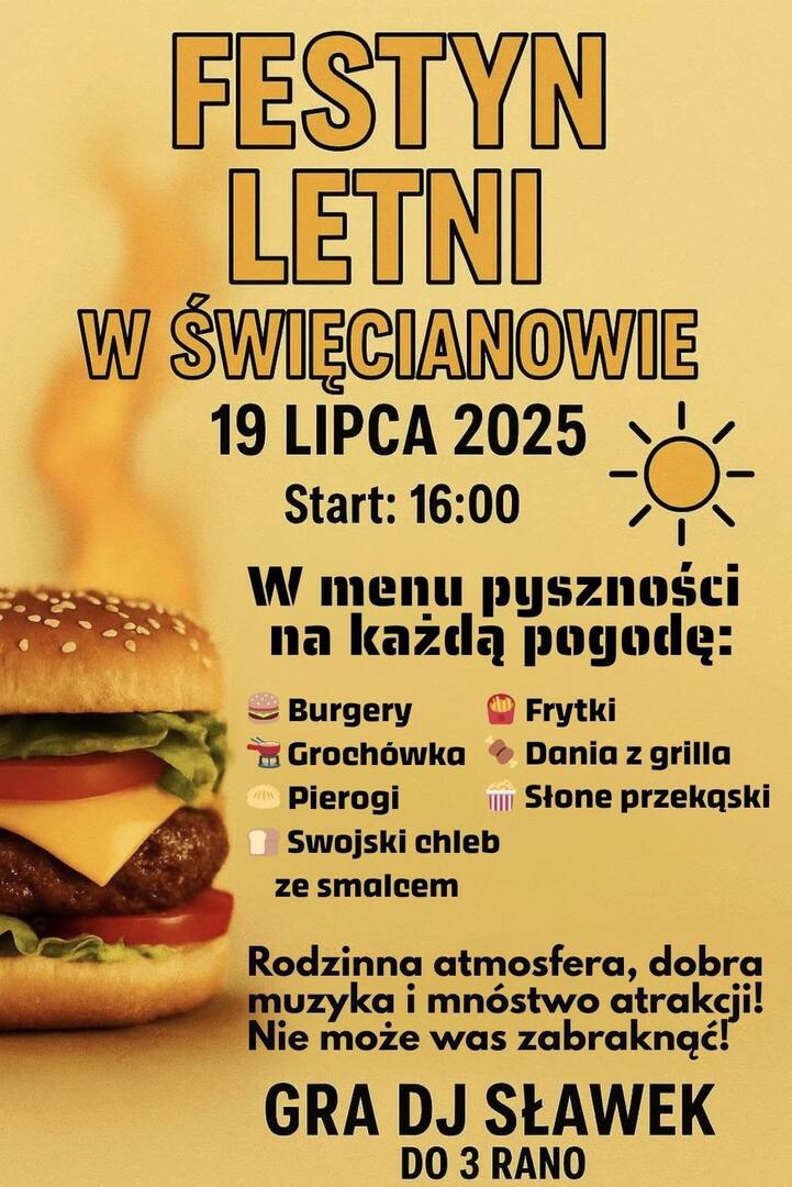 Plakat festynu w Święcianowie w dniu 19 lipca 2025 r.
