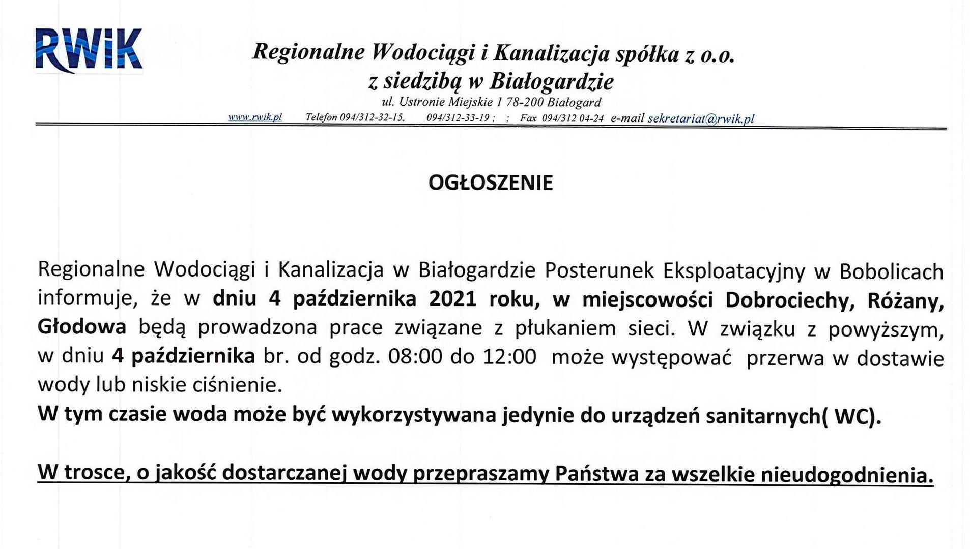 Przerwa w dostawie wody.