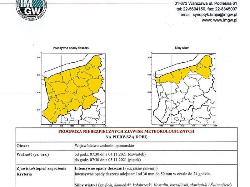 Intensywne opady deszczu.