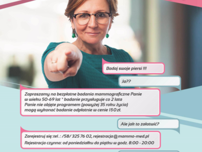 Zapraszamy na bezpłatne badania mammograficzne
