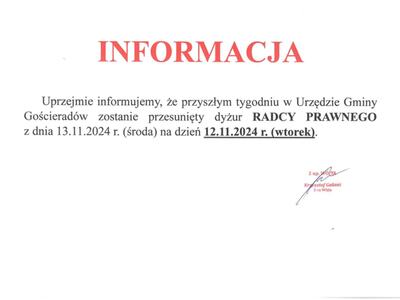 Zdjęcie informacji - dyżur RADCY PRAWNEGO