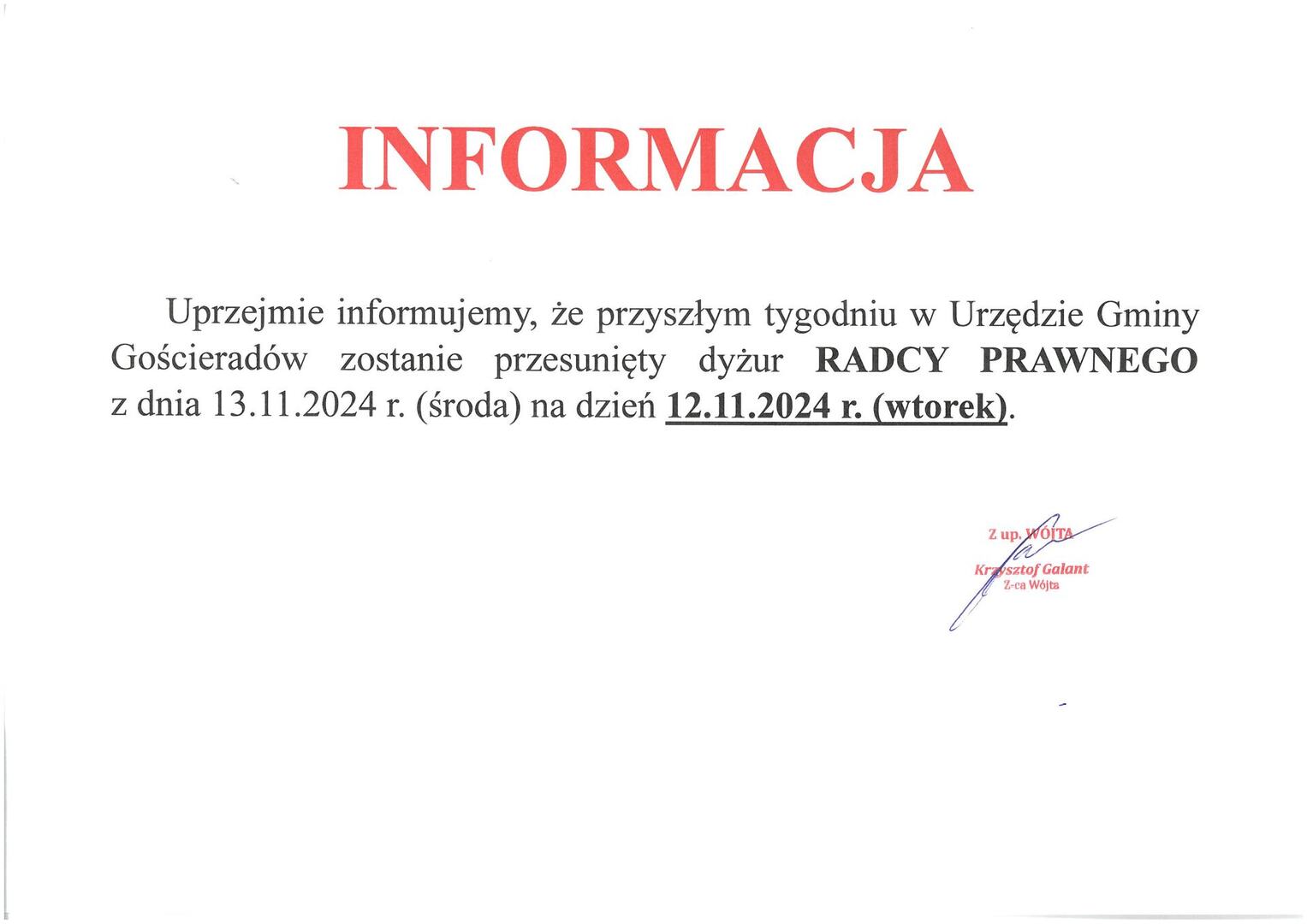 Zdjęcie informacji - dyżur RADCY PRAWNEGO