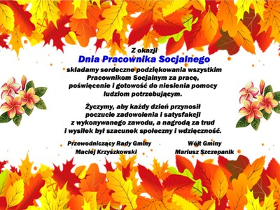 Zdjęcie liści, kwiatów i życzeń dla pracowników socjalnych