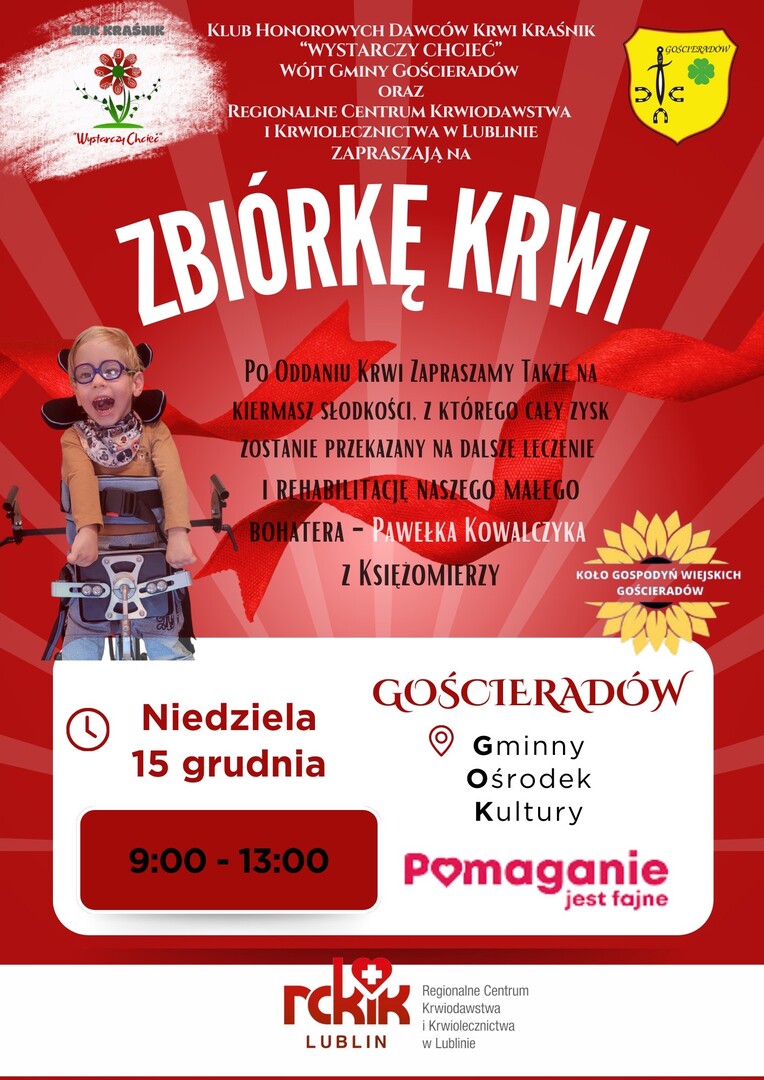 Zdjęcie dotyczące zbiórki krwi i kiermaszu dla chłopca