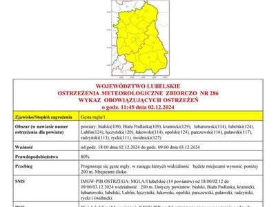 Zdjęcie ostrzeżenia meteorologicznego