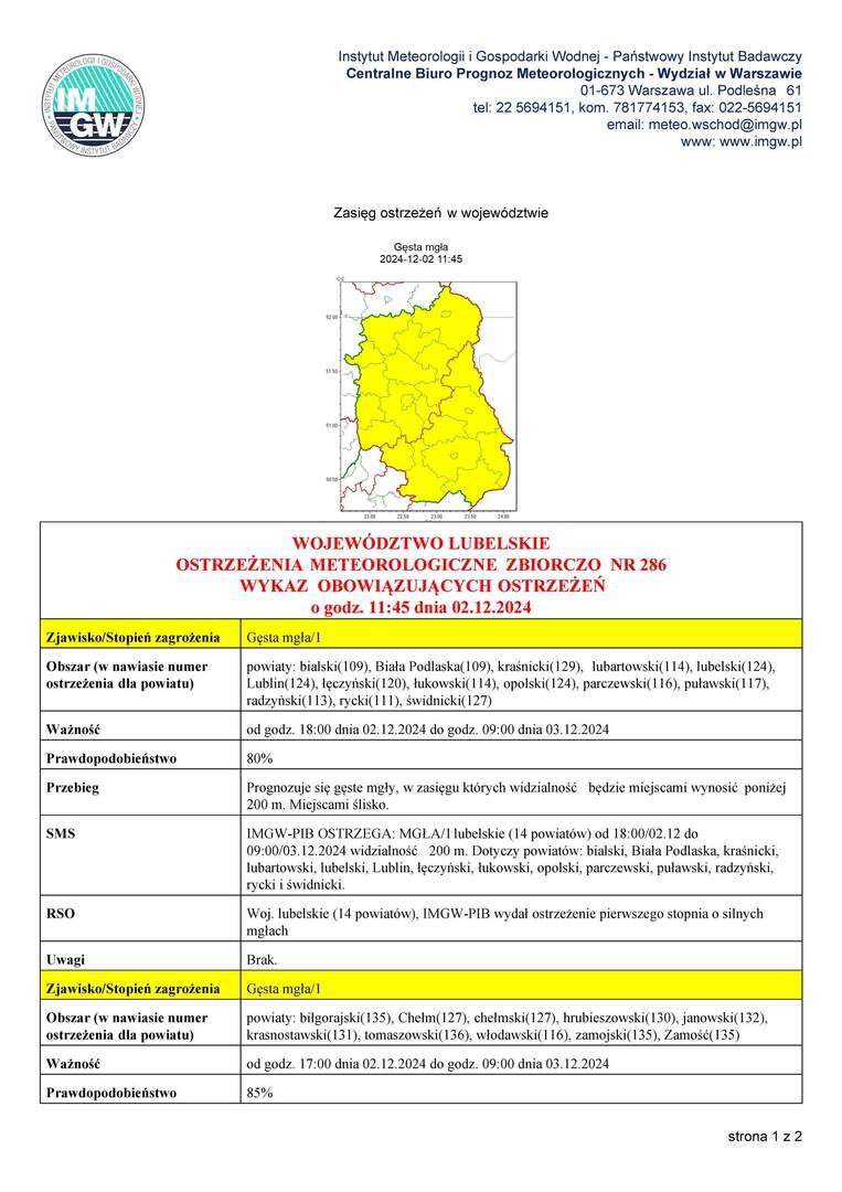Zdjęcie ostrzeżenia meteorologicznego