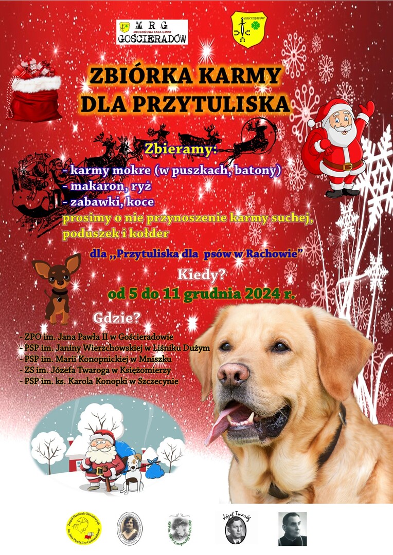 Zdjęcie plakatu z psem i informacją o zbiórce dla Przytuliska