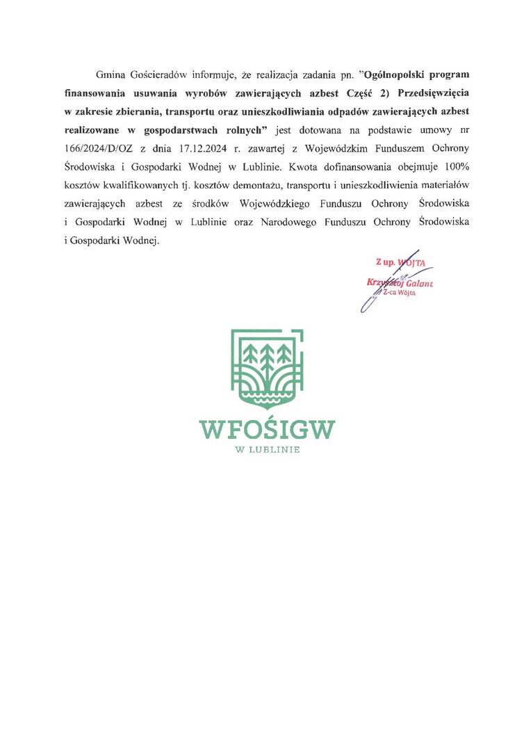 Zdjęcie informacji z logo Wojewódzkiego Funduszu Ochrony Środowiska i Gospodarki Wodnej w Lublinie