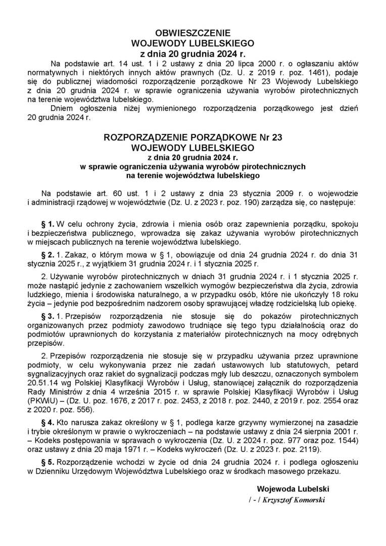 Zdjęcie obwieszczenia - rozporządzenia Wojewody Lubelskiego