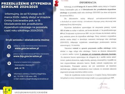 Zdjęcie informacji dotyczącej przedłużenia stypendium szkolnego